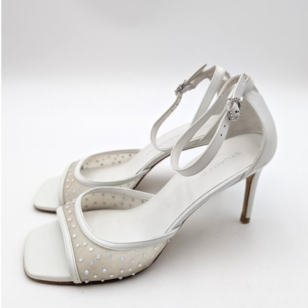 Stuart Weitzman Nudistia 75 Ankle Strap Sandal Women's White Size US7.5B EU38